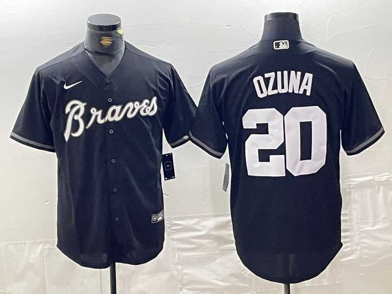 Men%27s Atlanta Braves #20 Marcell Ozuna Black Cool Base Stitched Baseball Jersey->arizona diamondbacks->MLB Jersey